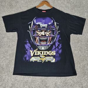 Vtg NFL Minnesota Vikings T-Shirt Men's XL Black Tee Y2K Football Sports